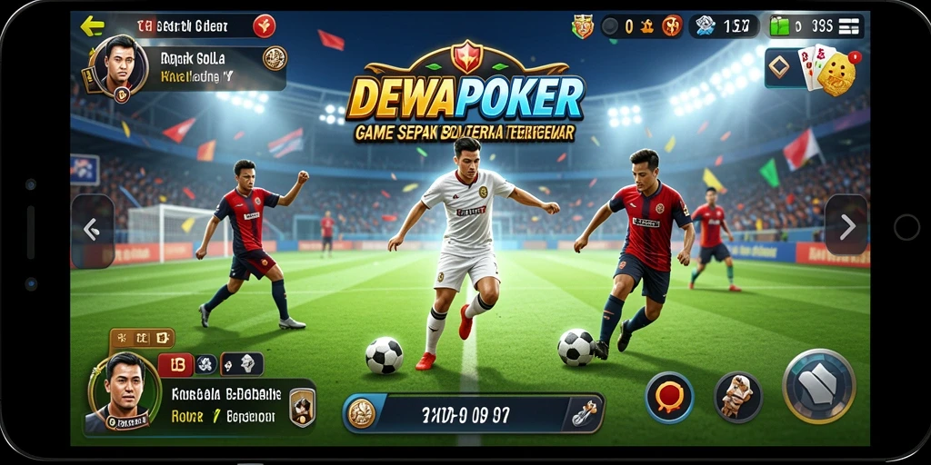 Screenshot gameplay DEWAPOKER yang menampilkan aksi seru di lapangan sepak bola.