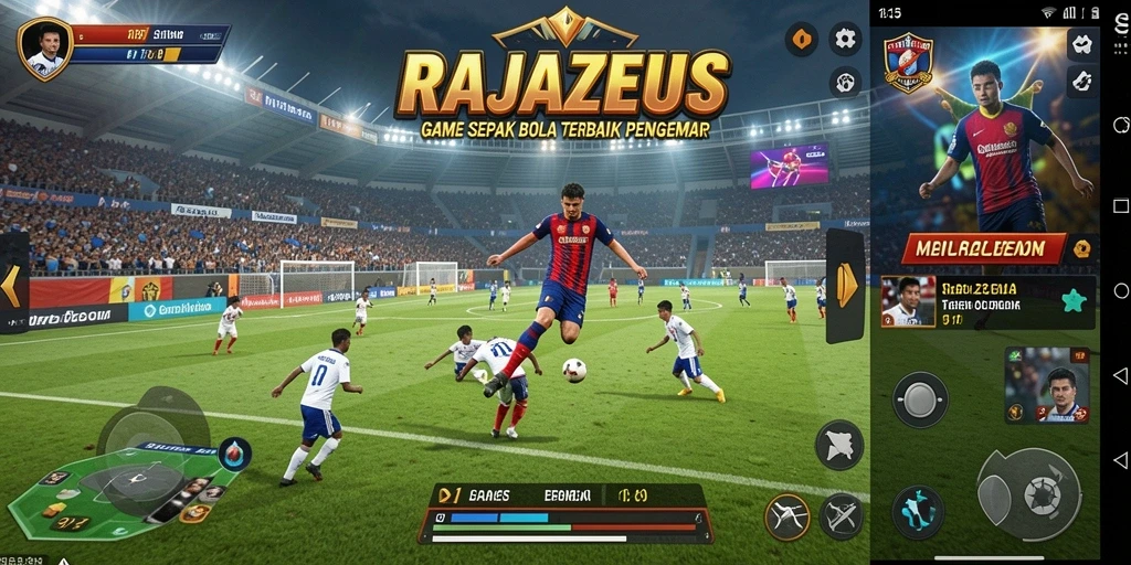 Gameplay RAJAZEUS yang menegangkan dan seru dalam pertandingan sepak bola.