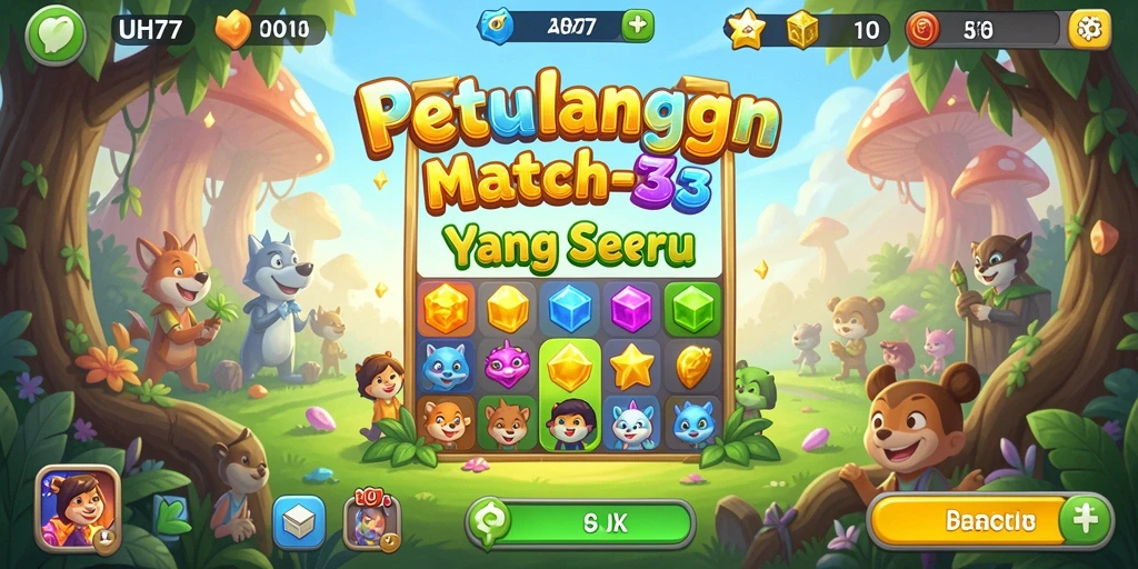 Tampilan gameplay UH77 yang menyenangkan dan penuh warna.